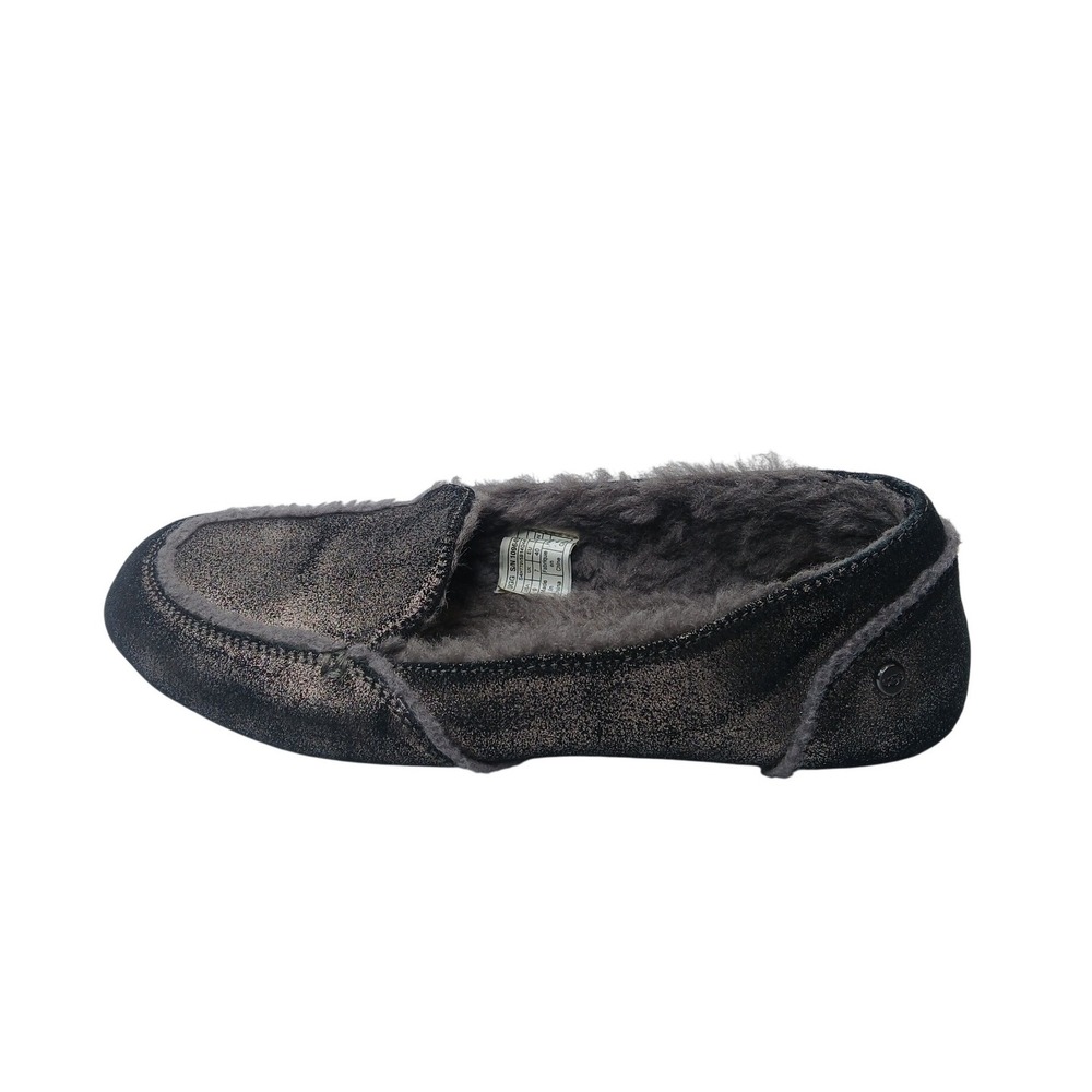 UGG Milana Metallic Loafers Women 9 Charcoal Pewter Suede Wool Lined 1096458